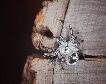 Spider Brooch antique vintage styled, bridesmaid, rhinestone diamante, wedding, mothers gift, men lapel, enamel, hijab #5715