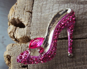 High Heel Shoe Brooch Pink Silver | Rhinestone Enamel Pin | Vintage Style Jewelry | Gift for Her