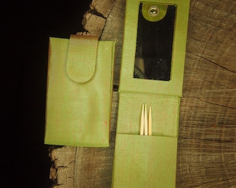 Purse Mirror Toothpick Case Green | Handcrafted Pocket Mirror | Unique Gift for Her