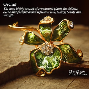 Orchid flower brooch pin, antique styled vintage costume jewelry look, fine unique jewellery #5001