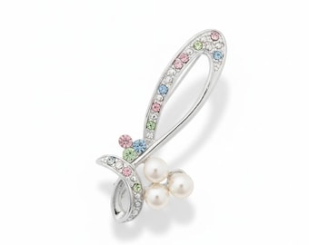 Broche de cinta de perlas y plata / Elegante broche de perlas / Broche para ramo de novia / Regalo de boda para ella