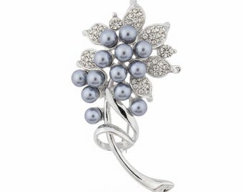 Pearl Flower Brooch Pearl Silver | Enamel Crystal Pin | Bridal Bouquet Pin | Wedding Gift for Her