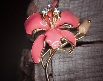 Flower Brooch antique vintage styled, bridesmaid, rhinestone diamante, wedding, mothers gift, men lapel, enamel, hijab #5492