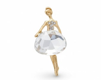 Ballerina Brooch Gold Cream | Rhinestone Enamel Pin | Vintage Style Jewelry | Gift for Her