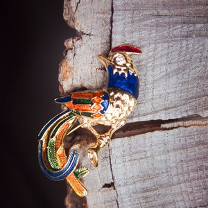 Bird Brooch antique vintage styled, bridesmaid, rhinestone diamante, wedding, mothers gift, men lapel, enamel, hijab #5604