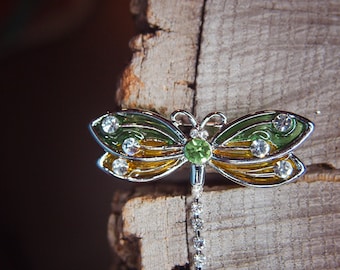 Dragonfly Brooch antique vintage styled, bridesmaid, rhinestone diamante, wedding, mothers gift, men lapel, enamel, hijab #5688