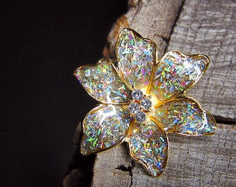 Tropical Orchid Brooch Gold Sprkle | Enamel Crystal Pin | Bridal Bouquet Pin | Wedding Gift for Her