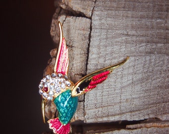 Kingfisher Brooch Green Purple | Enamel Rhinestone Pin | Animal Lover Gift | Lapel Pin Accessory