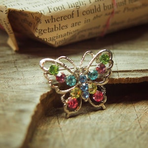 Diamante Butterfly Brooch antique vintage styled, bridesmaid, rhinestone diamante, wedding, mothers gift, men lapel, enamel, hijab #5200