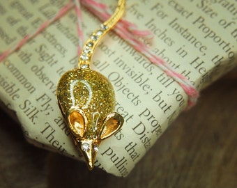 Mouse Brooch Gold | Enamel Rhinestone Pin | Animal Lover Gift | Lapel Pin Accessory
