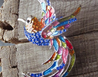 Bird Brooch Blue Yellow | Enamel Rhinestone Pin | Animal Lover Gift | Lapel Pin Accessory