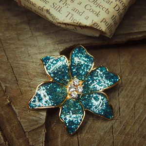 Tropic Orchid Brooch antique vintage styled, bridesmaid, rhinestone diamante, wedding, mothers gift, men lapel, enamel, hijab #5280