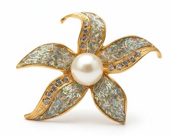 Broche de perlas brillantes / Broche elegante de perlas / Broche para ramo de novia / Regalo de boda para ella #5085