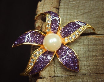 Moth Orchid Brooch antique vintage styled, bridesmaid, rhinestone diamante, wedding, mothers gift, men lapel, enamel, hijab #5201