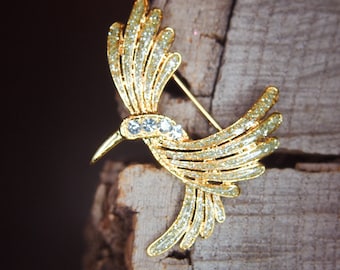 Winged Bird Brooch Gold Silver | Enamel Rhinestone Pin | Animal Lover Gift | Lapel Pin Accessory