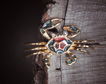 Crab Brooch antique vintage styled, bridesmaid, rhinestone diamante, wedding, mothers gift, men lapel, enamel, hijab #5510