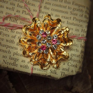 Gardenia Brooch antique vintage styled, bridesmaid, rhinestone diamante, wedding, mothers gift, men lapel, enamel, hijab #5285
