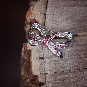 Ribbon Bow Brooch antique vintage styled, bridesmaid, rhinestone diamante, wedding, mothers gift, men lapel, enamel, hijab #5742