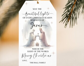 Christmas Light of Christ Gift Tags | Merry Christmas Tags | Nativity Christmas Tag | Editable Tag | Christian Gift Tag |