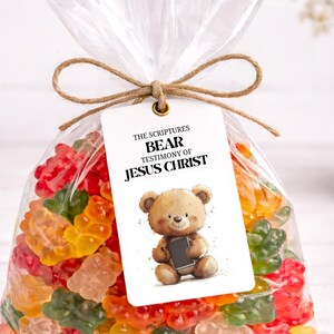 Ositos de Bautismo, Las Escrituras dan testimonio de Jesucristo, Regalo de Osito de Goma, Regalo de Osito de Goma, Regalo de Iglesia, Bautismo Religioso, Imprimible