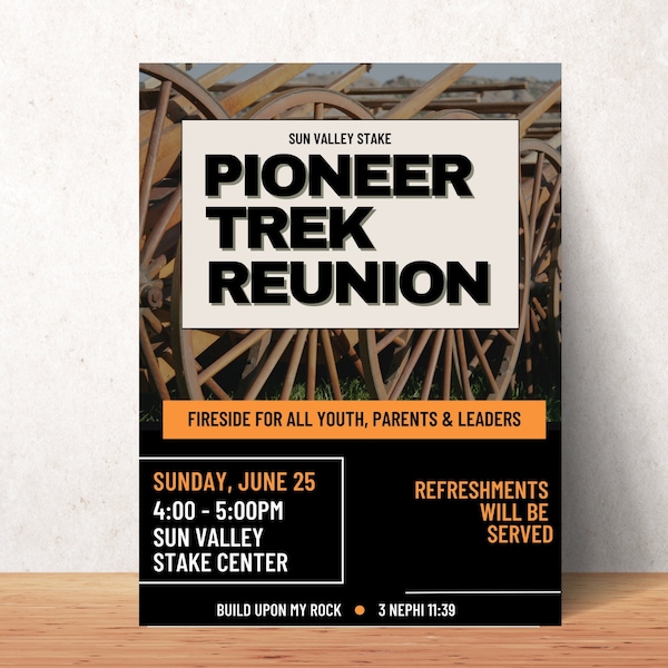 LDS Pioneer Trek Fireside Template | Post Trek Reunion Fireside | Martin's Cove Flyer | DYI Event Flyer | DYI Flyer Template | Pioneer Trek