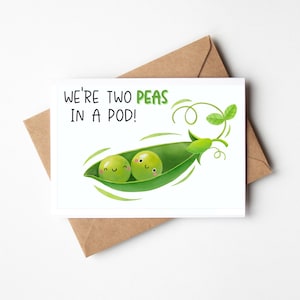 Twee erwten in een peul | Vriendschap wenskaart | Beste vriendenkaart | Ik denk aan jou | Afdrukbare kaart | Groene kaart | Leuke kaart | Grappige kaart