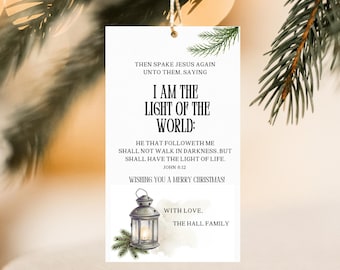 Light of the World | Christ Light Christmas Tag | Editable Gift Tag | LDS |  Religious Gift Tag| Neighbor Gift | John 812 | Scripture