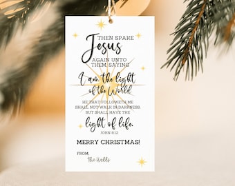 Light of the World | Christ Light Christmas Tag | Editable Gift Tag | LDS |  Religious Gift Tag| Neighbor Gift | John 812 | Scripture