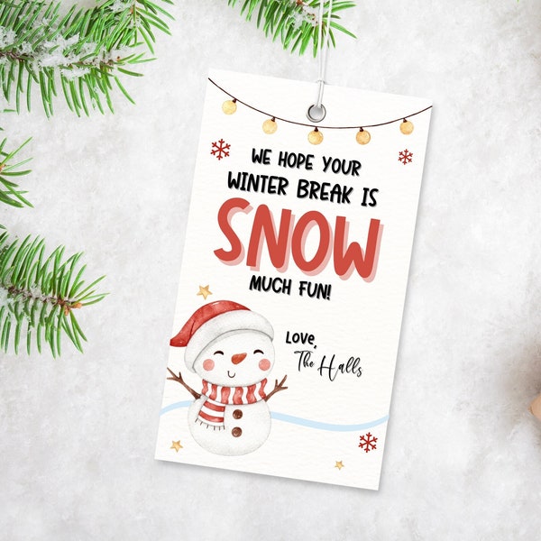 We Hope your Winter Break Is Snow Much Fun| Christmas Season | Merry Christmas Tag | Fun Neighbor Gift | Teacher Christmas Gift
