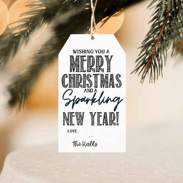 Christmas Gift Tag | Merry Christmas  New Year Gift Tag | Neighbor Gift | Sparkling Cider Christmas Gift | Champagne Gift Tag | Editable