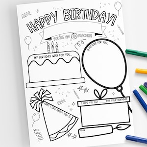 Happy Birthday Teacher | Thank You Teacher Printable | Teacher Appreciation Printable | Student Teacher Gift | Kid Gift | Classroom Gift |