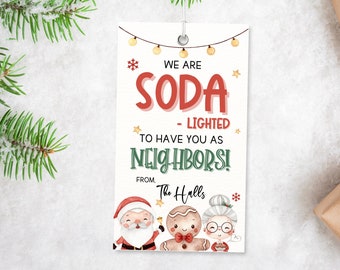 Soda Lighted Christmas Tag | Merry Christmas Tags | Christmas  Gift Tag |Fun Neighbor Gift | Santa Cola Gift Tag | Editable Gift Tag