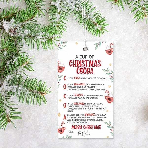 A Cup of Christmas Cocoa | Hot Chocolate | Merry Christmas Tag | Christ Christmas Message | Instant Download | Neighbor Gift | Church Gift