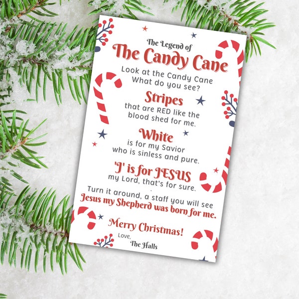 The Legend of the Candy Cane | Candy Cane Poem | Merry Christmas Tag | Christ Christmas Message | Instant Download | Editable Gift Tag