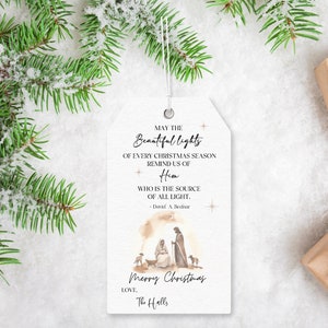 Weihnachtslicht Christ Geschenkanhänger | Frohe Weihnachten Tags | Weihnachtskrippe | Bearbeitbares Tag | Christlicher Geschenkanhänger |