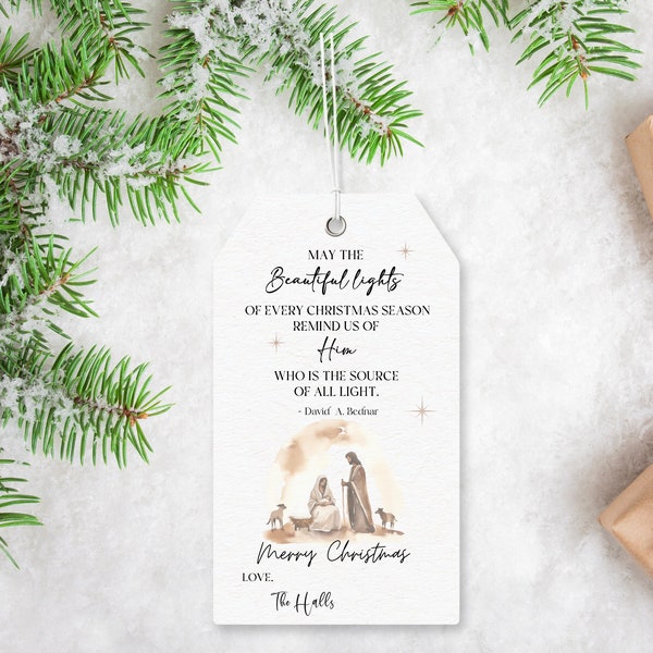 Christmas Light of Christ Gift Tags | Merry Christmas Tags | Nativity Christmas Tag | Editable Tag | Christian Gift Tag |