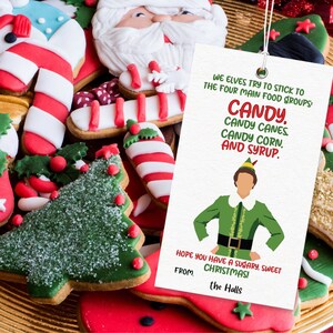 Elfe Weihnachtsanhänger | Bearbeitbarer Geschenkanhänger | Frohe Weihnachten Anhänger | Zucker Geschenkanhänger | Lustige Nachbar Geschenk |
