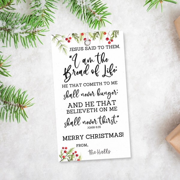 Bread of Life Christmas Tag | Editable Gift Tag | Merry Christmas Tag | Bread Gift Tag| Fun Neighbor Gift | Scripture Christmas