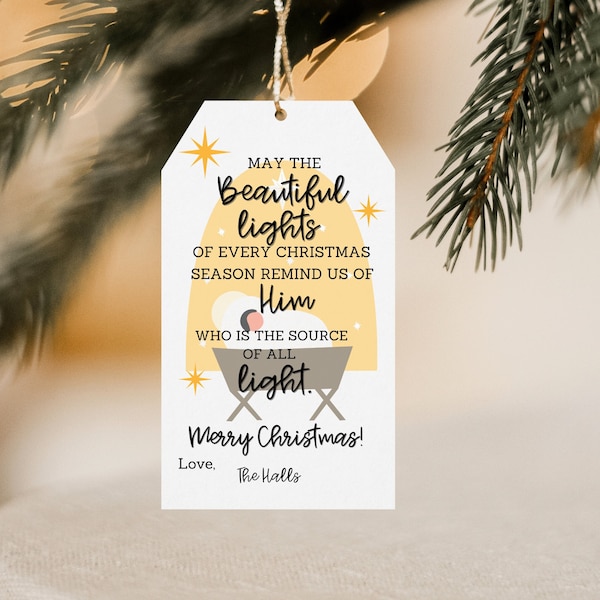 Christmas Light of Christ Gift Tags | Merry Christmas Tags | Nativity Christmas Tag | Editable Tag | Christian Gift Tag |
