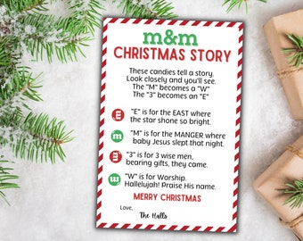 M&M Kerstverhaal | Gedicht | Vrolijk kerstkaartje | Christus kerstboodschap | Direct downloaden | Bewerkbare tag