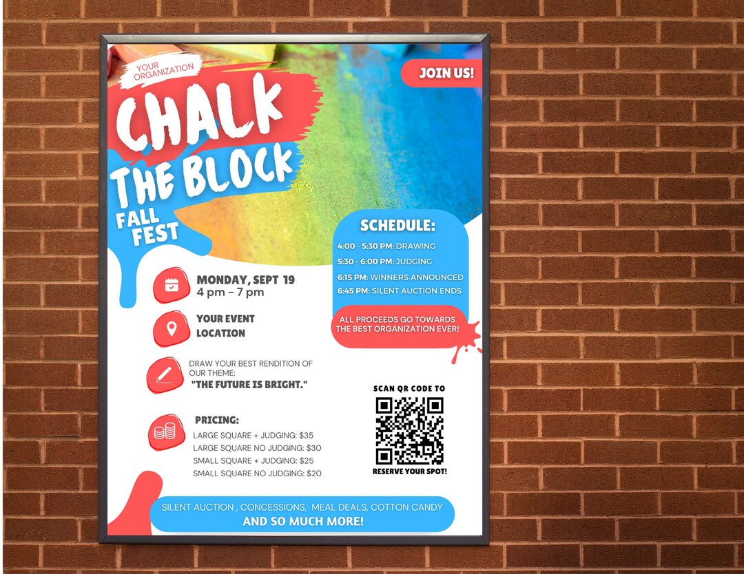 Digital Canva Template Chalk the Block Flyer DYI Event Flyer DYI Flyer