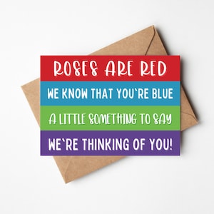 Roses Are Red Sympathy Card | Thinking of You | Rainbow Themed Gift Basket Card | Digital Card | Get Well Soon Printable | Candy Gift Basket