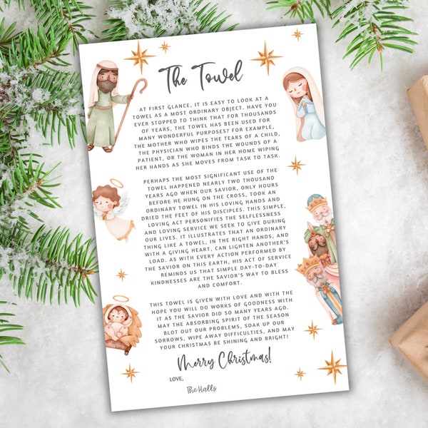 Christmas Towel Poem | Merry Christmas Tag | Christ Christmas Message | Instant Download | Editable Template