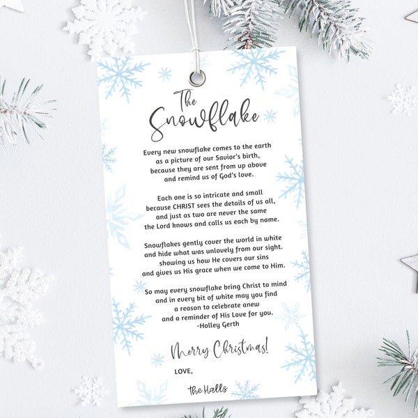 The Snowflake Poem Christmas Tag | Christ-Centered Christmas | Editable Gift Tag | LDS |  Religious Gift Tag| Neighbor Gift |