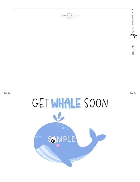 Get Well Soon Card Get Whale Soon Greeting Card Thinking of You