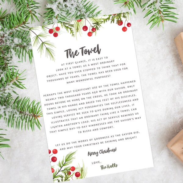 Christmas Towel Poem | Merry Christmas Tag | Christ Christmas Message | Instant Download | Editable Template