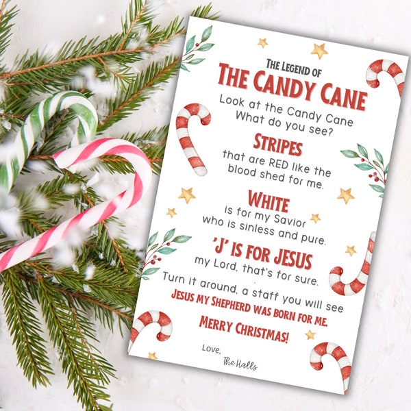 The Legend of the Candy Cane | Candy Cane Poem | Merry Christmas Tag | Christ Christmas Message | Instant Download | Editable Gift Tag