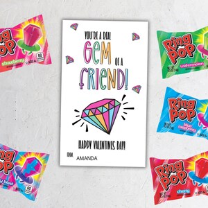 Printable| Valentines Card | You&#39;re a Real Gem Valentine| Ring Pop Valentine| Valentine Day Favor Tag | Gem Valentine |Classroom Valentine
