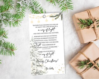 Christ Christmas Message, Alexander Dushku Quote, Merry Christmas Tag,  LDS Christmas Tag, Ray of Light, Christmas Lights, Neighbor Gift