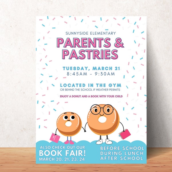 Digital Canva Template | Parents and Pastries Flyer | Donut Party Flyer | DYI Event Flyer | DYI Flyer Template | Digital Marketing |